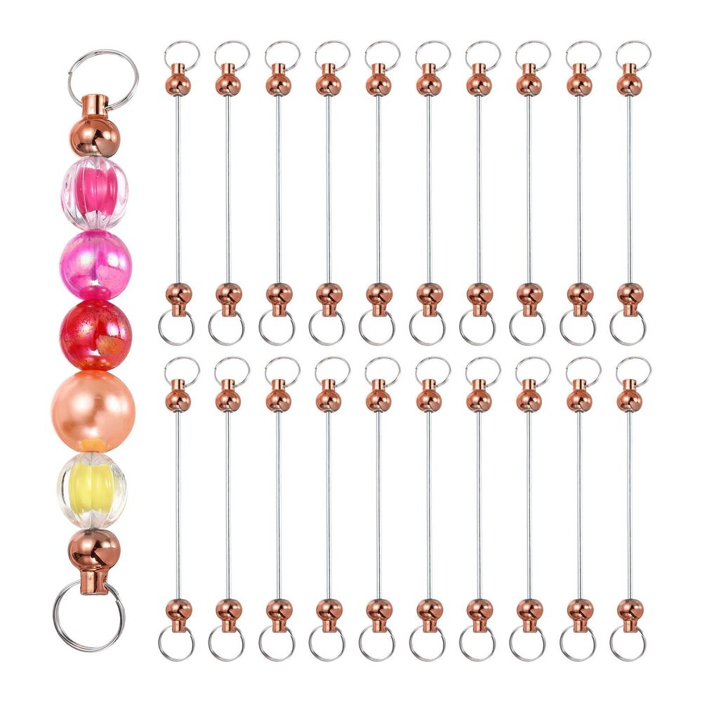 1835 20 Pcs Beadable Keychain Bars, Metal Beaded Keychain Blanks Bulk